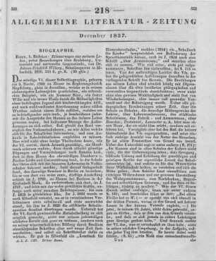 Wilberg, J. F.: Erinnerungen aus meinem Leben, nebst Bemerkungen über Erziehung, Unterricht, und verwandte Gegenstände. Essen: Bädeker 1836