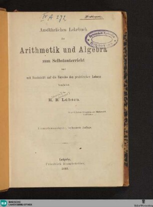 Ausführliches Lehrbuch der Arithmetik und Algebra