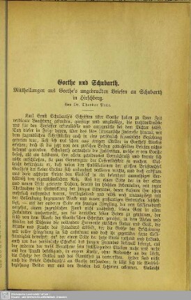 Goethe und Schubarth : Mittheilungen aus Goethe's ungedruckten Briefen an Schubarth in Hirschberg