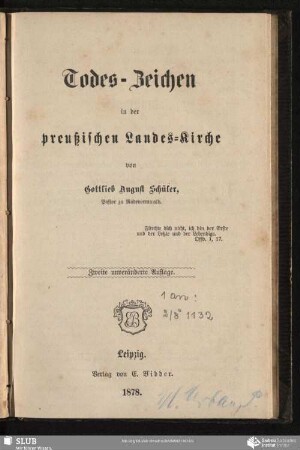 Todes-Zeichen in der preußischen Landes-Kirche