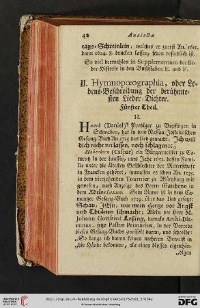 II. Hymnopoeographia, oder Lebens = Beschreibung der berühmtesten Lieder = Dichter. Fünfter Theil