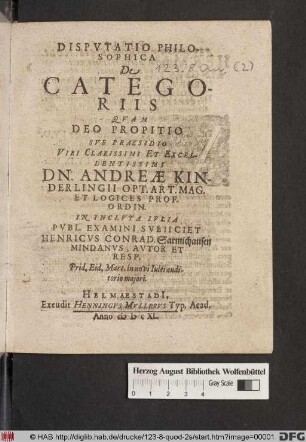 Disputatio Philosophica De Categoriis