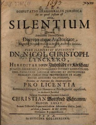 Disp. inaug. iur. de eo quod iustum est circa silentium