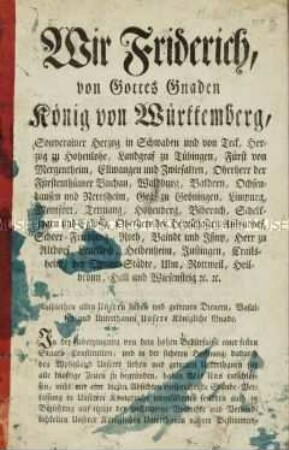 Landständische Verfassung des Königreichs Württemberg; Stuttgart, 15. März 1815