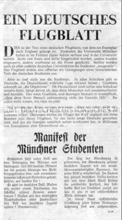Abwurf-Flugblatt der Alliierten mit dem "Manifest der Münchner Studenten" (Geschwister Scholl)