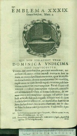Emblema XXXIX. Omnia benè fecit. Marc.7. Qvi Non Violaverit Vnam. Dominica Vndecima Post Pentecosten.