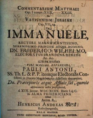 Meditatio de Immanuele ex Matth. I, 18 - 23