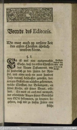 Vorrede des Editoris