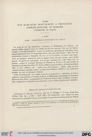 1: Notes sur quelques manuscrits à peintures d'origine française ou flamande conservés en Italie