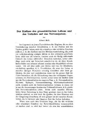 Der Einfluss des grossstädtischen Lebens und des Verkehrs auf Nervensystem