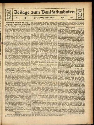 Zweite Ausgabe vom Sonntag, den 18. Februar 1912.