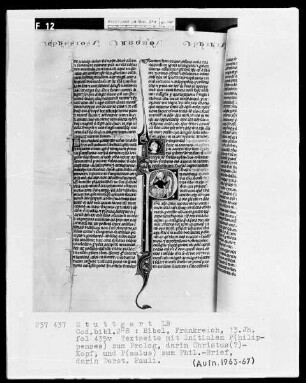 Bibel — Textseite mit zei figürlichen Initialen, Folio 435verso