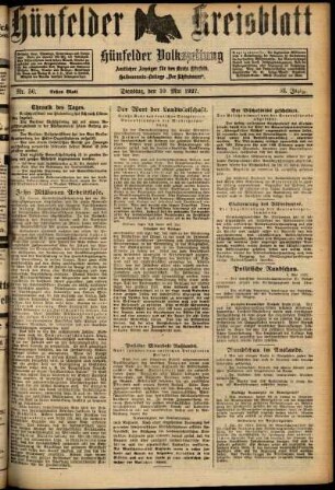 Erste Ausgabe vom Dienstag, den 10. Mai 1927.