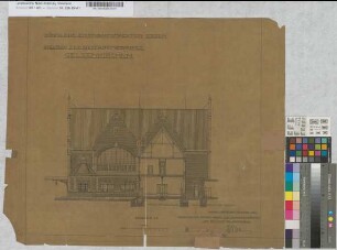 Neubau des Empfangsgebäudes [Bahnhof] Gelsenkirchen: Schnitt, M.~1:100 Hge, Sknr.: 1, Fanr.: 14, Bunr.: 29