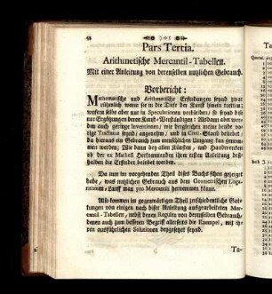 Pars Tertia. Arithmetische Mercantil-Tabellen.