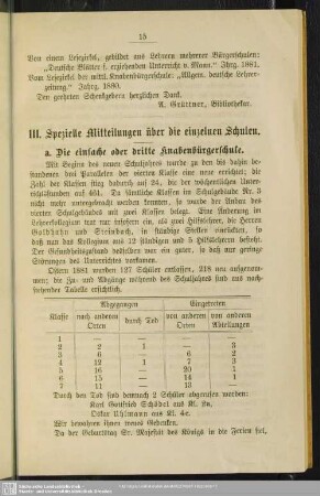 III. Spezielle Mitteilungen über die einzelnen Schulen
