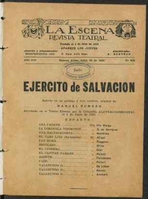 Ejército de Salvación : sainete en un prólogo y tres cuadros