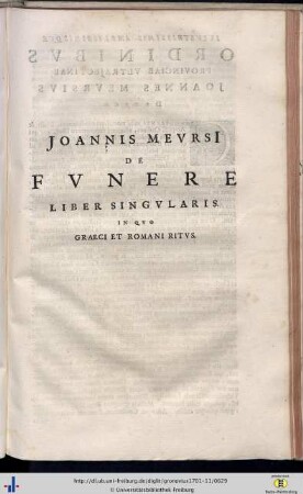 Joannes Meursius: De Funere, Liber singularis, in quo Graeci et Romani ritus.