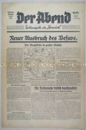 Sozialdemokratische Abendzeitung "Der Abend" u.a. zu einem Ausbruch des Vesuv