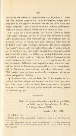 XLV. De President, Cornelis van der Lyn en de Raden van Indie aan de Bewindhebbers der Gener. O. I. Comp. (Heeren XVII.). Batavia, 9 July 1645