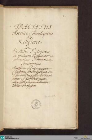 2/12: Tractatus ascetico-theologicus de religione s. de statu religioso - Cod. Ettenheim-Münster 100