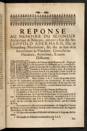 1-120, Réponse Au Memoire Du Seigneur ...