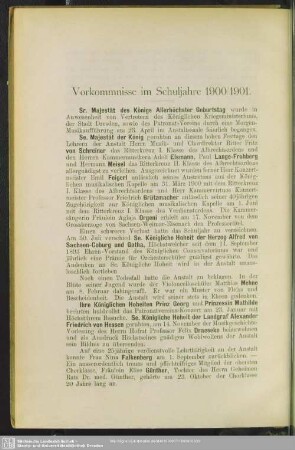 Vorkommnisse im Schuljahre 1900/01
