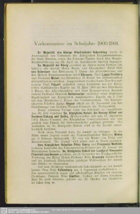 Vorkommnisse im Schuljahre 1900/01