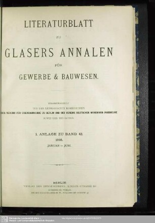 Literaturblatt 1. Anlage zu Band 42.1898 Januar - Juni