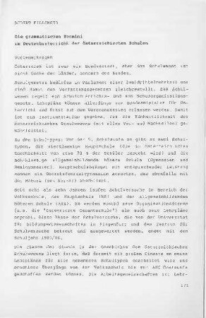 Die grammatischen Termini im Deutschunterricht der österreichischen Schulen