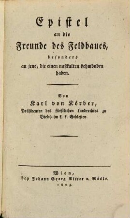 Epistel an die Freunde des Feldbaues