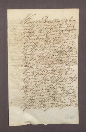 Verkaufsbrief des Bernhard Braxmeier an den Markgrafen Ludwig Georg von Baden-Baden über vier Morgen Wiesen auf dem Mittelberg oben am herrschaftlichen Wald und unten am Schneebächlein um 1.550 fl.