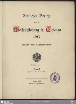 2: Amtlicher Bericht über die Weltausstellung in Chicago 1893