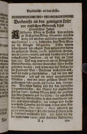 Vorbericht an den geneigten Leser von nutzlichem Gebrauch dises Himmlischen Jahrs.