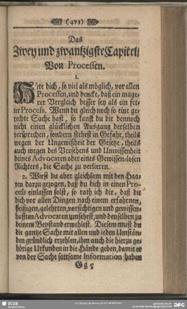 Das Zwey und zwantzigste Capitel, Von Processen