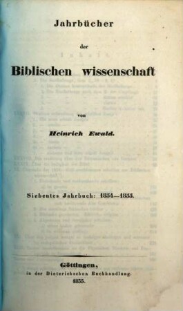 Jahrbücher der biblischen Wissenschaft. 7, 7. 1854/55