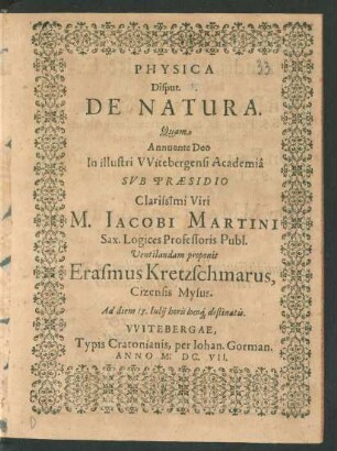 Physica Disput. V. De Natura