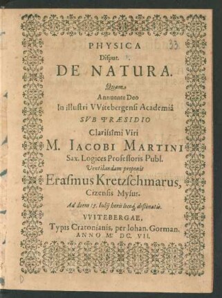 Physica Disput. V. De Natura