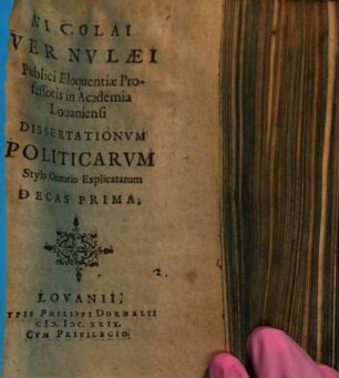 Nicolai Vernvlaei ... Dissertationvm Politicarvm Stylo Oratorio Explicatarum Decas Prima