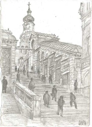 Wach, Hugo; Venedig (Italien); "Zeichnerisches Porträt der Lagunenstadt" bzw. "ein architektonisches Porträt in Lithographien" Vorzeichnungen - Ponte di Rialto, dt. Rialtobrücke (Perspektive)