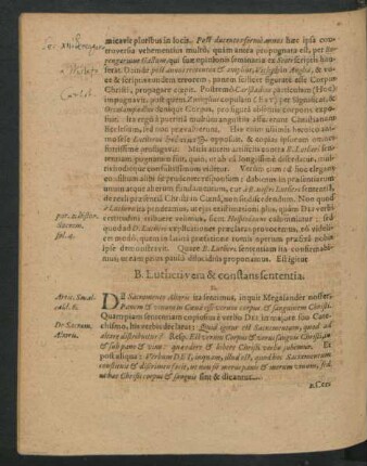 B. Lutheri vera & constans sententia.
