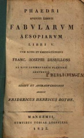 Phaedri Avgvsti Liberti Fabvlarvm Aesopiarvm Libri V.