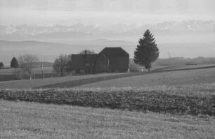 Höchenschwand: Alpenblick von Höchenschwand, mit Haus im Vordergrund