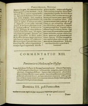 Commentatio XIII. De Pœnitentiæ vi Medica, instar Hyssopi.