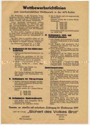 Flugblatt mit dem Richtlinien für den innerbetrieblichen Wettbewerb in einer MTS