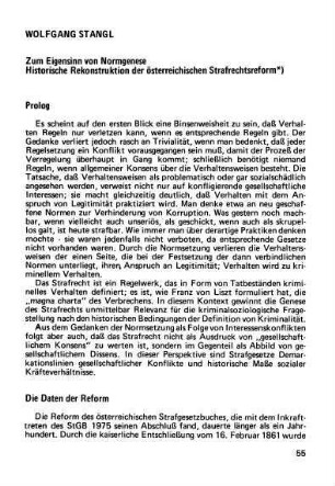 55-92, Zum Eigensinn der Normgenese. Historische Rekonstruktion der österreichischen Strafrechtsreform
