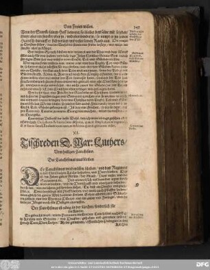XI. Tischreden D. Mar: Luthers/ Vom heiligen Catechismo.