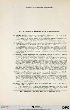 III. Bildende Künstler und Schauspieler (Nr. 445-503)