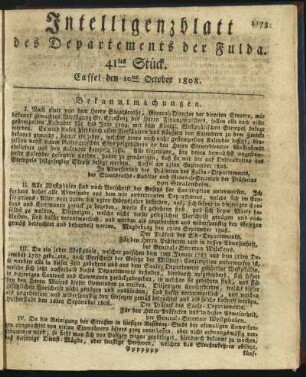 41tes Stück. Cassel den 10ten October 1808