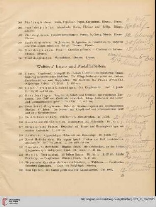 Waffen / Eisen- und Metallarbeiten (Nr. 211-271)